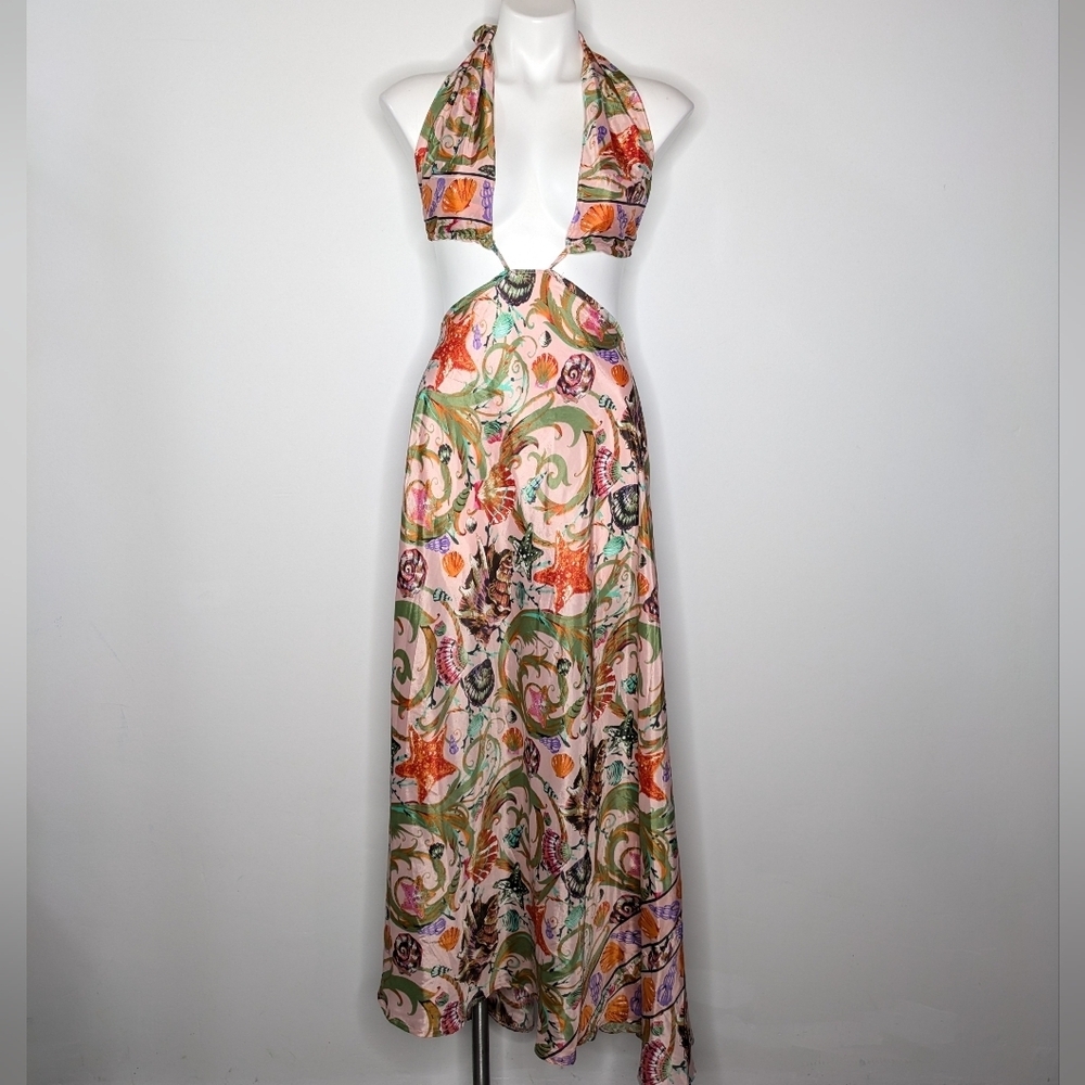 Zury Pink Orange Green Tropical Versatile Silk Blend Dress OSFM